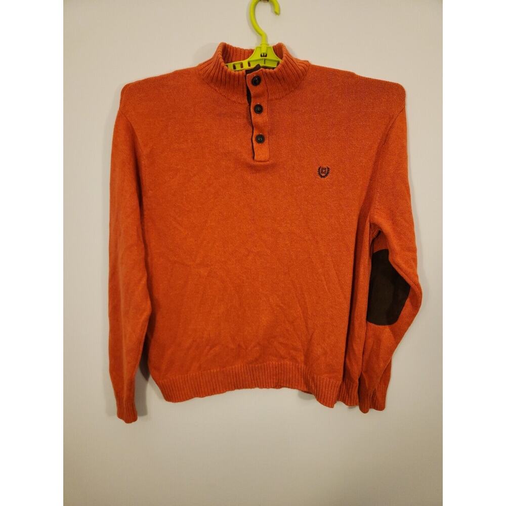 Chaps Sweater Mens 2XL Orange Elbow Pads Long Sleeve 1/4 Button Pullover Heavy